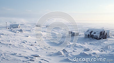 Arctic Snow Region: Houses And Huts Amidst The Ocean Stock Photo