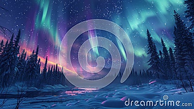 Arctic wilderness cinematic northern lights timelapse in high resolution with vibrant colors Stock Photo