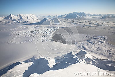 Arctic winter landscape - sea, glacier, mountains Stock Photo