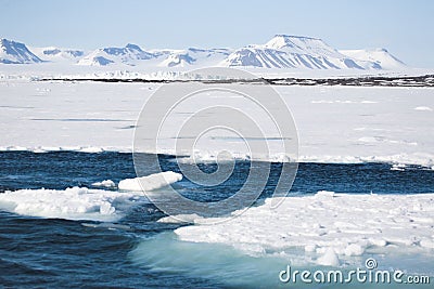 Arctic winter landscape - sea, glacier, mountains Stock Photo