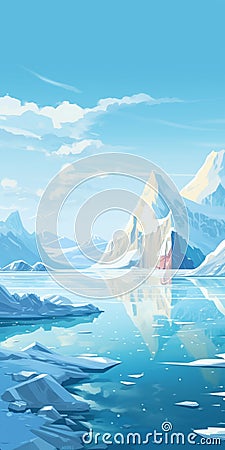 Stunning Arctic Landscape Illustration With Ocean, Mountains, And Clouds Stock Photo