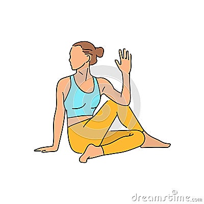 Ardha matsyendrasana color line illustration. Pictogram for web page Vector Illustration