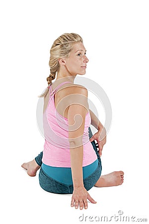 Ardha Matsyendrasana_position_rear Stock Photo