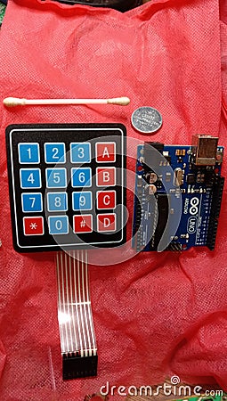 Arduino Microcontroller board and its keypad Stock Photo