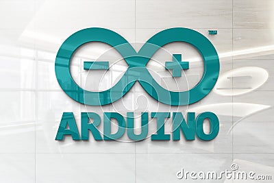 Arduino on glossy office wall realistic texture Editorial Stock Photo
