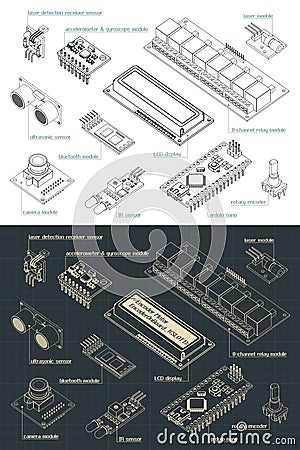 Arduino sensors Set drawings Vector Illustration