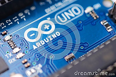 Arduino UNO microcontroller Editorial Stock Photo
