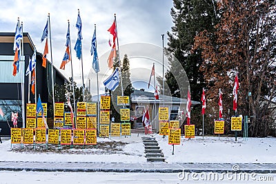 area house front yard with political agenda posters Editorial Stock Photo