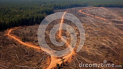 Area of illegal deforestation of vegetation native. Generative AI Stock Photo