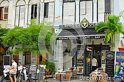 Heritage shops, hostel, cafe and bar in Penang Malaysia Editorial Stock Photo