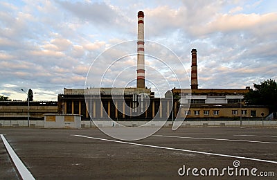 Area with a marking for parking on the background of an energy c Editorial Stock Photo