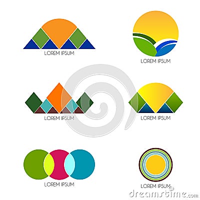 Area with sun, sea, land and hill Vector Illustration