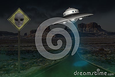 Area 51 Surreal Alien UFO Sighting Stock Photo