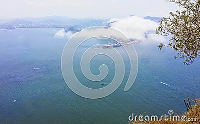 Areal view of a famous Copa Cabana beach in Brazil, Rio de Janeiro. Travel Stock Photo