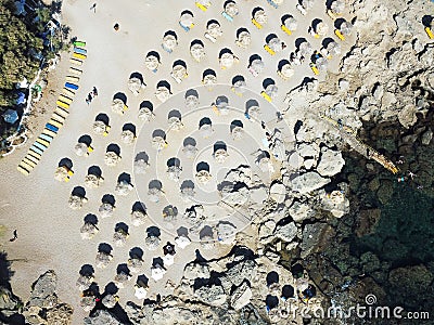 Areal view of Kalithea rocky beach in Rhodos Stock Photo