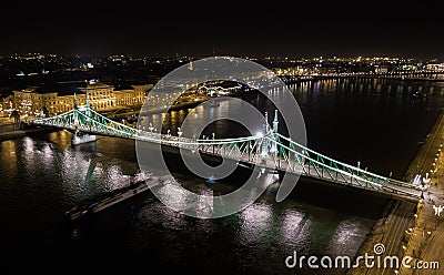 Areal view of the Liberty Bridge in the Capital of Hungary, Budapest . Stock Photo