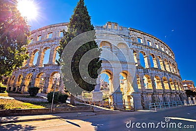 Arena Pula Roman amphiteater at sunset view Stock Photo