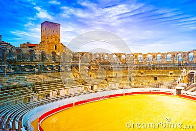 Arena and roman amphitheatre in Arles, France Stock Photo