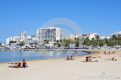 Arenal Beach in San Antonio, in Ibiza Island, Spain Editorial Stock Photo