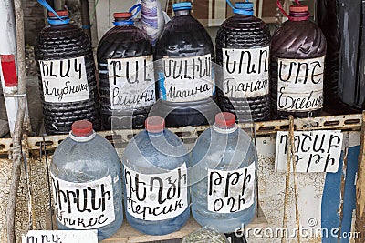 ARENI - ARMENIA - MAY 01, 2016: Local wine sellers at Areni, Are Editorial Stock Photo