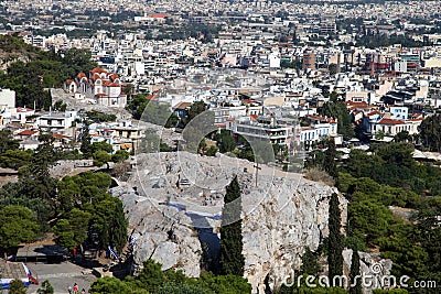 Areopagus -Mars Hill- behind Athens City Stock Photo