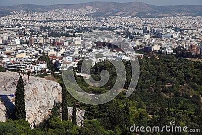 Areopagus -Mars Hill- behind Athens City Stock Photo