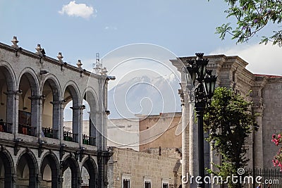 Arequipa old architecture and Chachani volcan on background Stock Photo