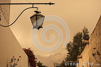 Arequipa old architecture and Chachani volcan on background Stock Photo