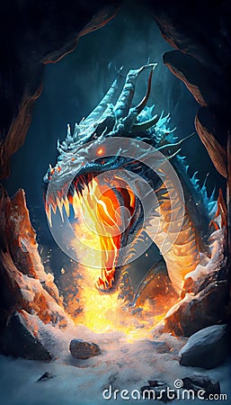 Ares Defense: Dragon Fire Coming Out of Mouth Card Art Stock Photo