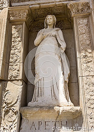 Arete statue, Celsus Library, Ephesus Editorial Stock Photo