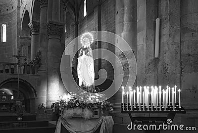 Arezzo, Cathedral internal view. Black and white photo Editorial Stock Photo