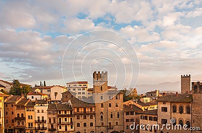 Arezzo historic center with clouds Stock Photo