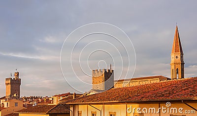 Arezzo historic center skyline at sunset Stock Photo