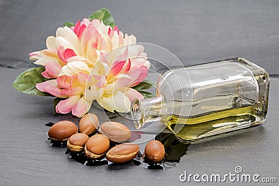 Argan oil , liquid gold of Morocco. Stock Photo