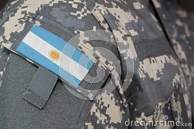 Argentina army uniform patch flag on soldiers arm. Military Conceptn Stock Photo