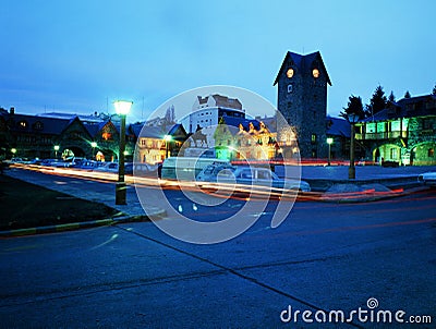 Argentina Bariloche civic center of the city with its traditional architecture clock tower Oct 2001 Stock Photo