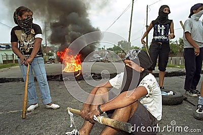 Protesting Argentine students at roadblock Editorial Stock Photo
