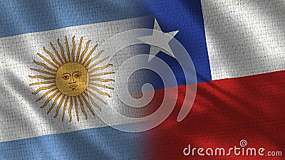 Argentina and Chile Realistic Half Flags Together Stock Photo