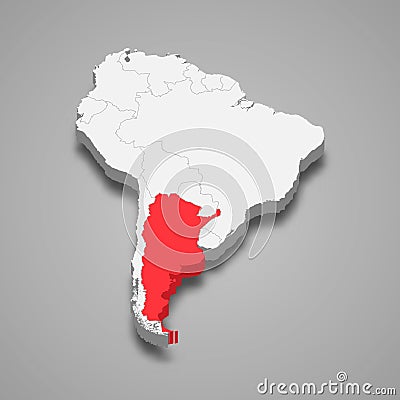 Argentina country location within South America. 3d map Vector Illustration