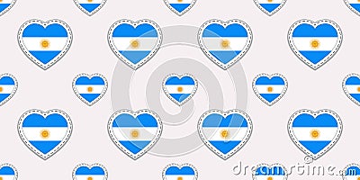 Argentina flag background. Argentinean vector stickers. Love hearts symbols flags seamless pattern. Good choice for Stock Photo