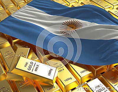 Argentina flag on golden bars 3d concept illustration Stock Photo