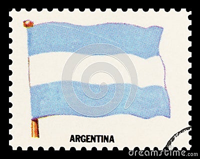 ARGENTINA FLAG - Postage Stamp isolated on black Editorial Stock Photo