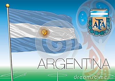 MOSCOW, RUSSIA, june-july 2018 - Russia 2018 World Cup logo and the flag of Argentina Vector Illustration