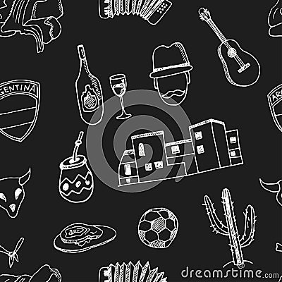 Argentina hand drawn doodle seamless pattern. Sketches. Vector illustration for design and packages product. Symbol Vector Illustration