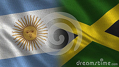 Argentina and Jamaica Realistic Half Flags Together Stock Photo