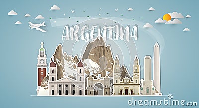 Argentina Landmark Global Travel And Journey paper background. V Vector Illustration