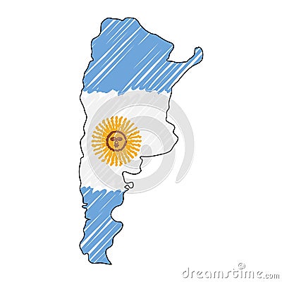 Argentina map hand drawn sketch. Vector concept illustration flag, childrens drawing, scribble map. Country map for Vector Illustration