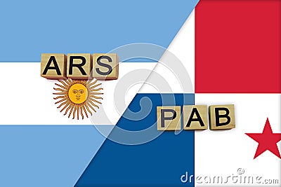 Argentina and Panama currencies codes on national flags background Stock Photo