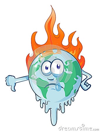 Earth cartoon on fire planet is burning disaster warning Vector Illustration
