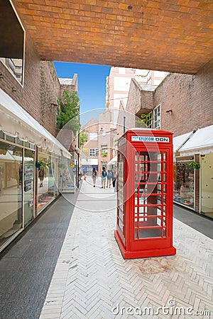 Argentina Rosario pedestrian walk typical English phone cabin Editorial Stock Photo